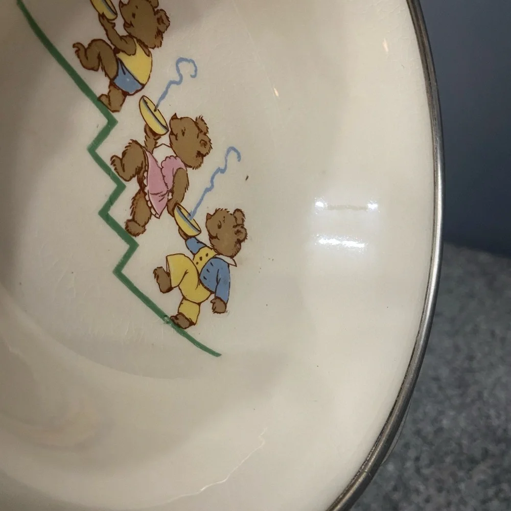 VTG Excello 3 Bears Baby/Child Warming Dish/Bowl on Steel Base Retro Cottagecore - Picture 10 of 17